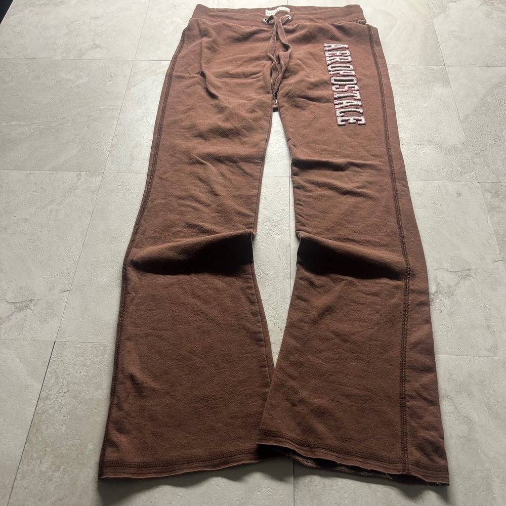 Aeropostale Sweatpants Brown Women XS Flare Leg Logo Y2K Loungewear Joggers